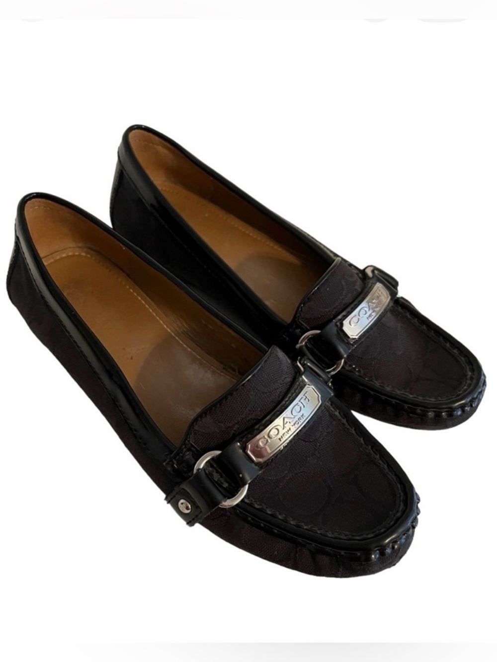 Coach Black Jacquard/Patent Leather "Felicia" Flat Driving Loafer 7.5B